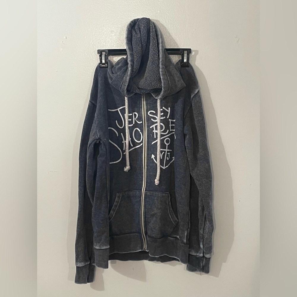 denim-style "jersey shore" zip-up hoodie